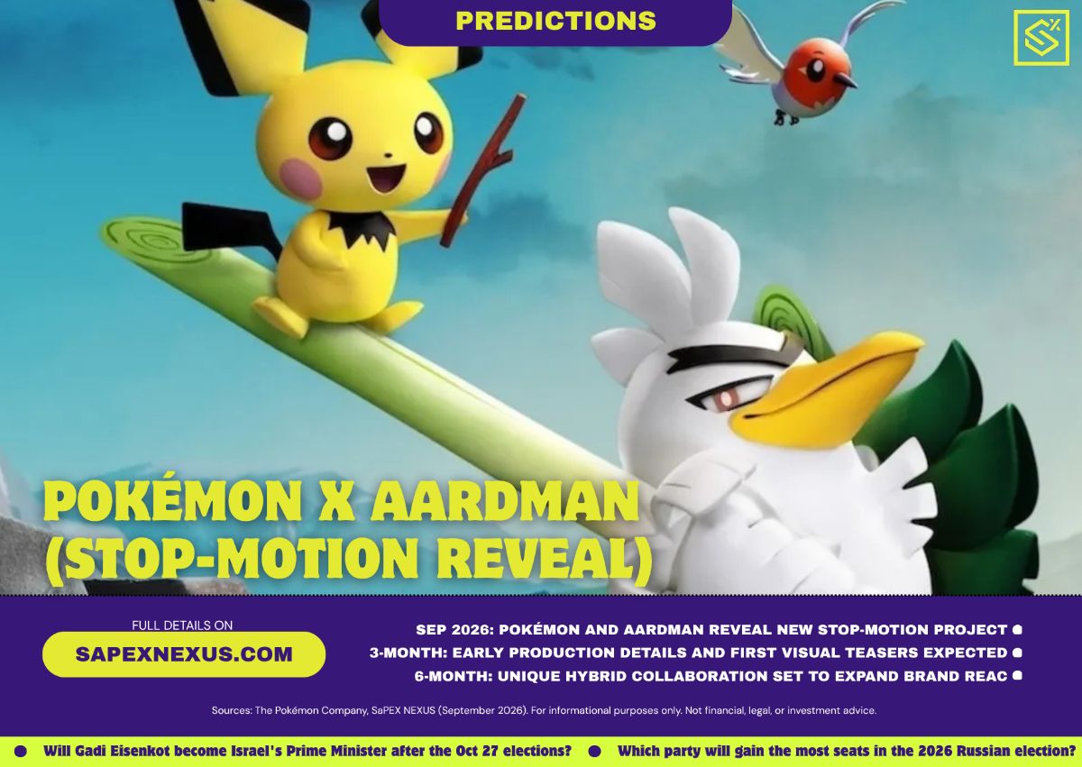 Clay animation figures of Pokemon characters Sirfetch’d and Pichu standing in a scenic stop motion Galar region setting.