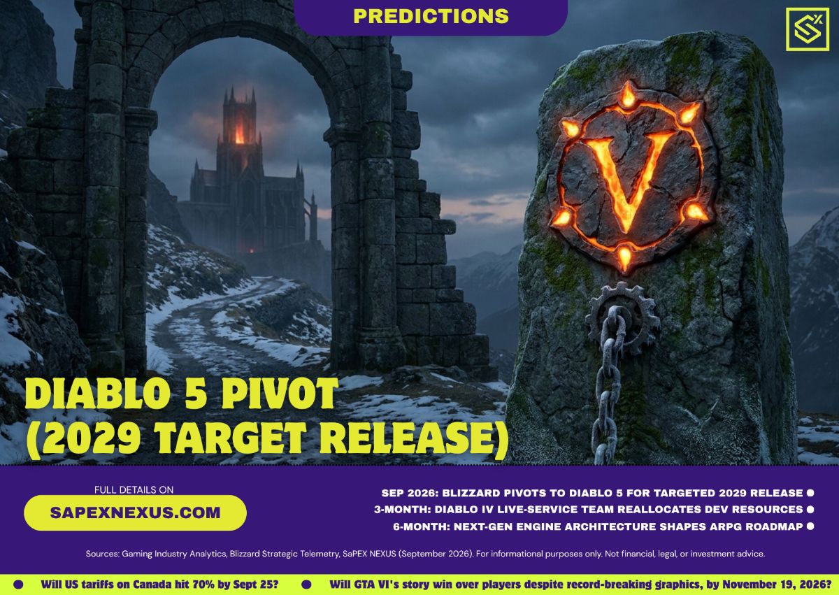 3D render of a futuristic gaming platform concept with digital market data overlays and strategic game development timelines