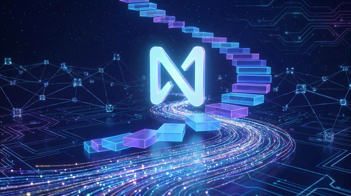 An abstract blue digital network visualization illustrating blockchain scalability and market data trends.