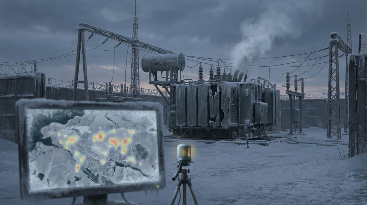A digital map displaying energy infrastructure grid nodes and geopolitical risk vectors across Eastern Europe.